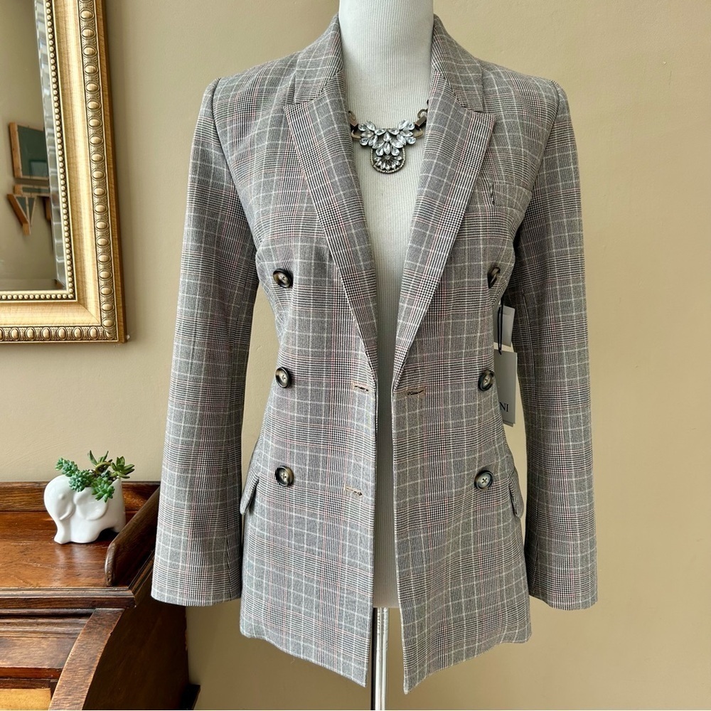 Lini Bloomingdale's Double Breasted Olivia Glen Plaid Blazer Houndstooth XS NWT